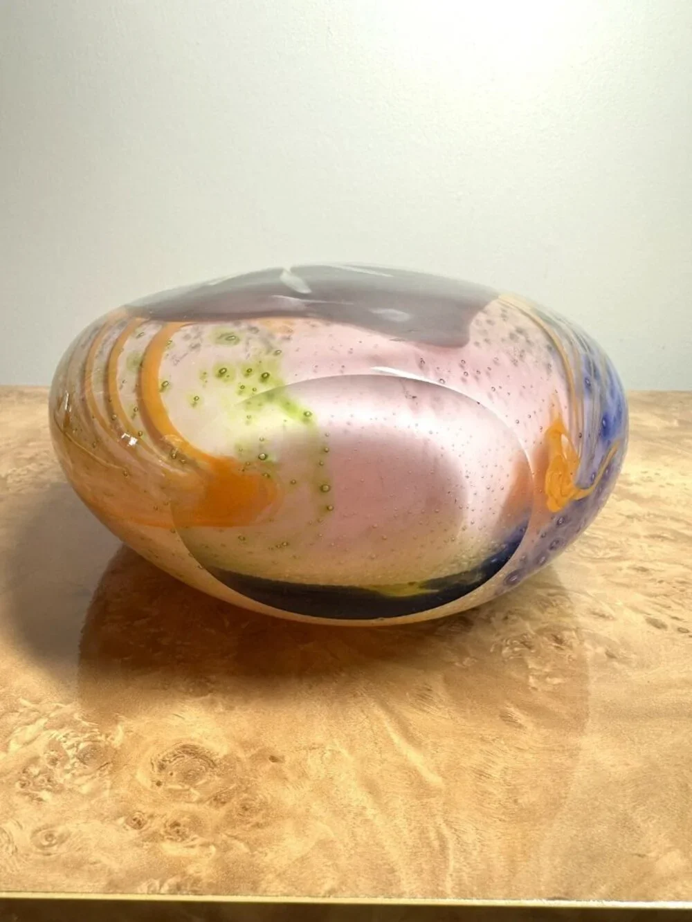 Large Hand Blown Studio Art Glass Vase Sculptural Vessel Red Blue Yellow Black